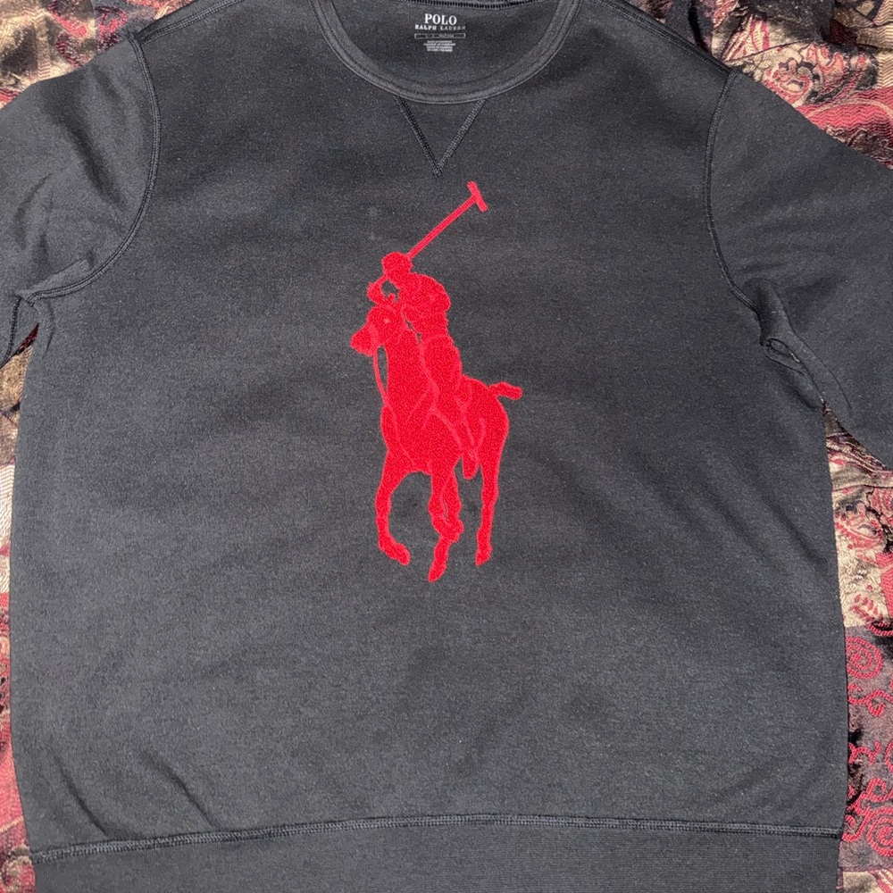 Polo Ralph Lauren Double-Knit Big Pony Felt Embroidered Black Pullover Crewneck